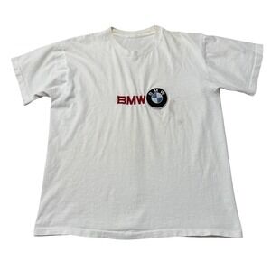 Vintage 90s BMW Embroidered Logo Single Stitch T Shirt *Stained* Size XL 23x27.5
